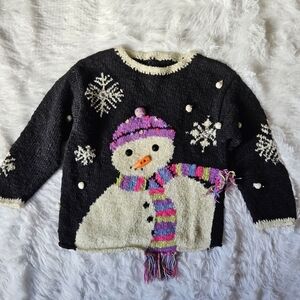 Flappadoodles Black Snowman Sweater with Colorful Scarf